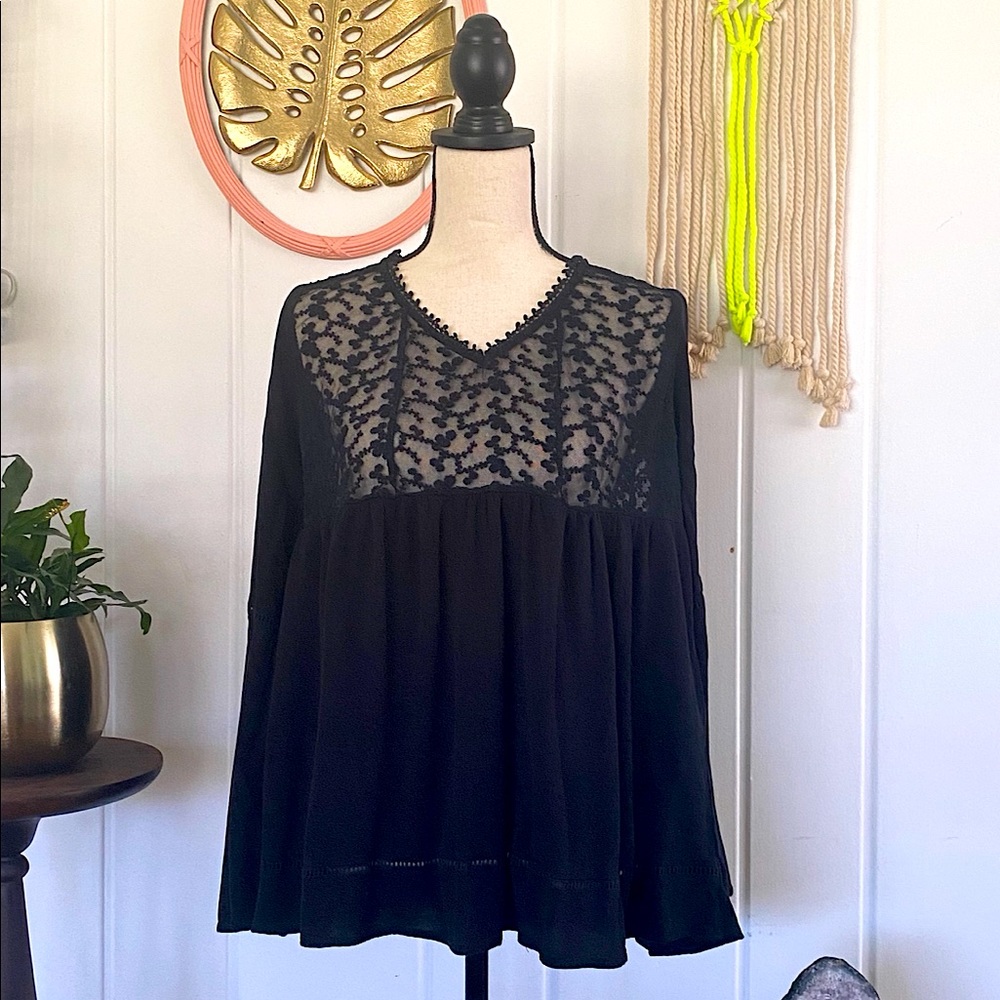 Knox Rose black lace yoke babydoll tunic top